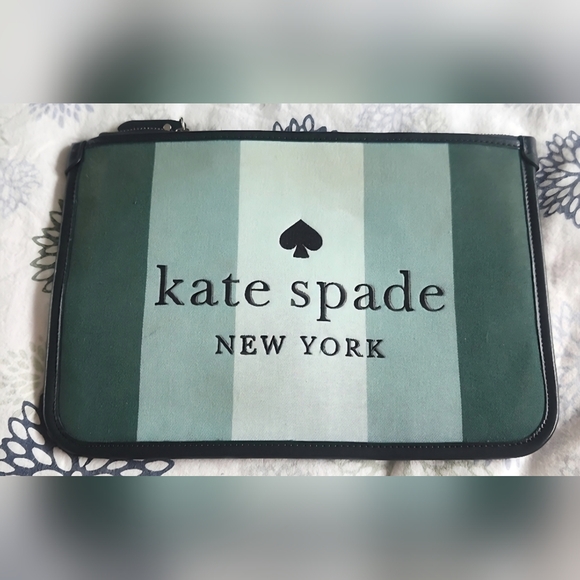 Kate Spade Mint and Forest Green Striped Pouch GUC - Picture 7 of 7